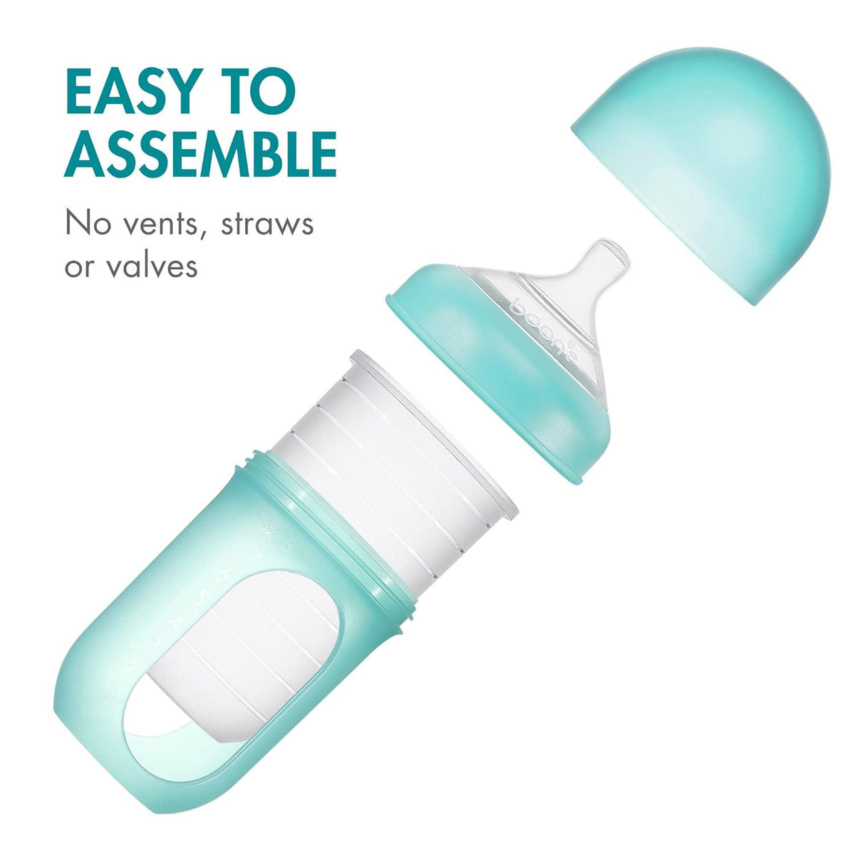 Boon Nursh Reusable Silicone Pouch Baby Bottles - Medium Flow Nipple - Silicone Baby Bottle Pouch And Nipple - Baby Feeding Essentials - Blue - 3-6 Months - 3 Count - 8 Ounce,