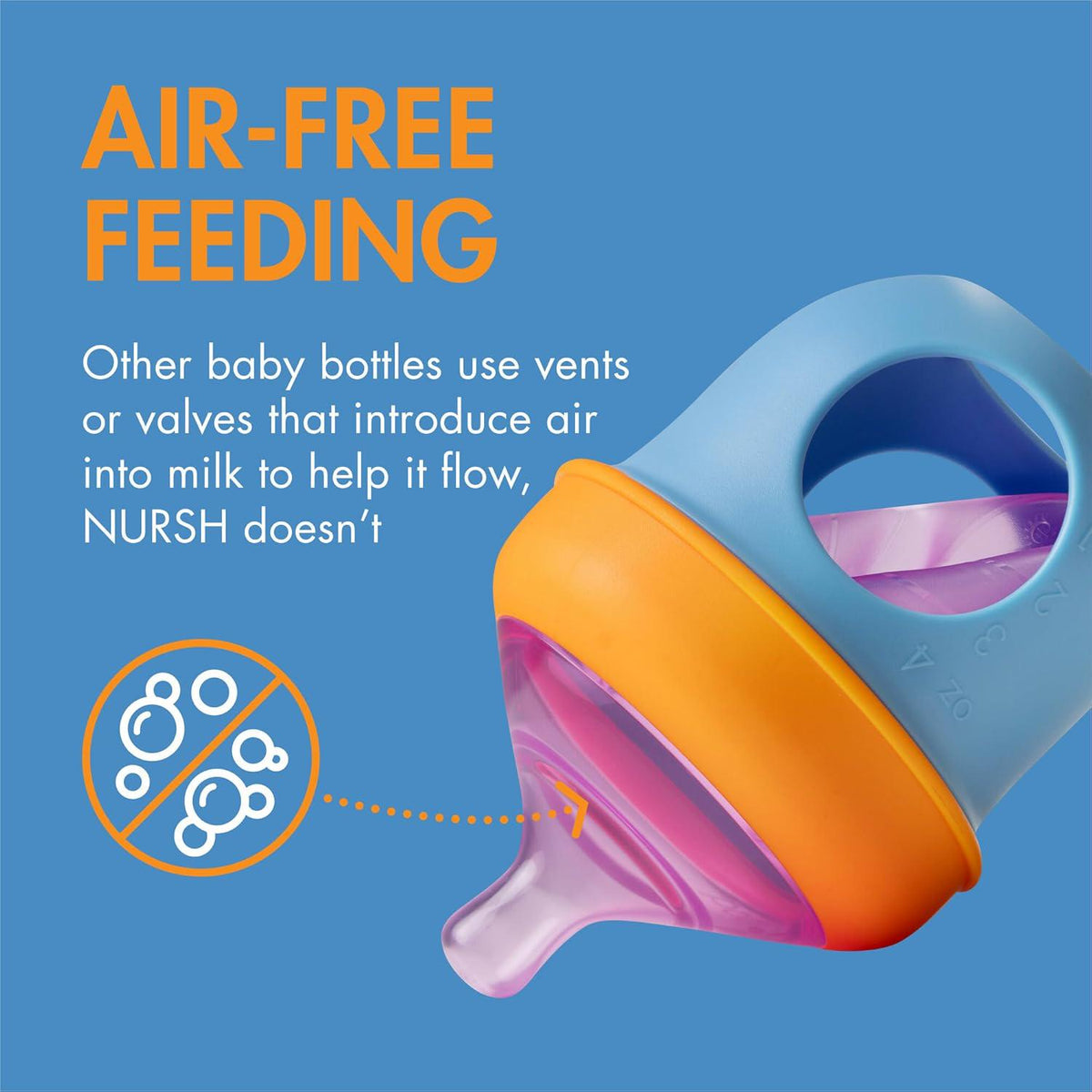 Boon Nursh Reusable Silicone Pouch Baby Bottles - Slow Flow Nipple - Silicone Baby Bottle Pouch And Nipple - Baby Feeding Essentials - Color Block - 0-3 Months - 3 Count - 4 Ounce,