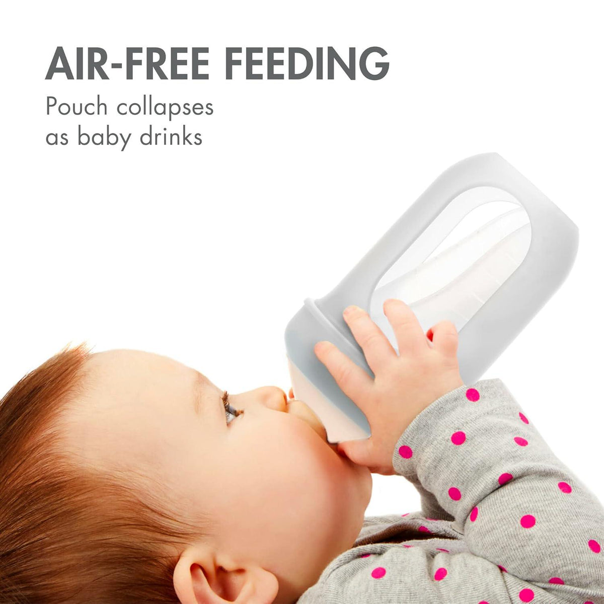 Boon Nursh Reusable Silicone Pouch Baby Bottles - Slow Flow Nipple - Silicone Baby Bottle Pouch And Nipple - Baby Feeding Essentials - Gray - 0-3 Months - 3 Count - 4 Ounce,