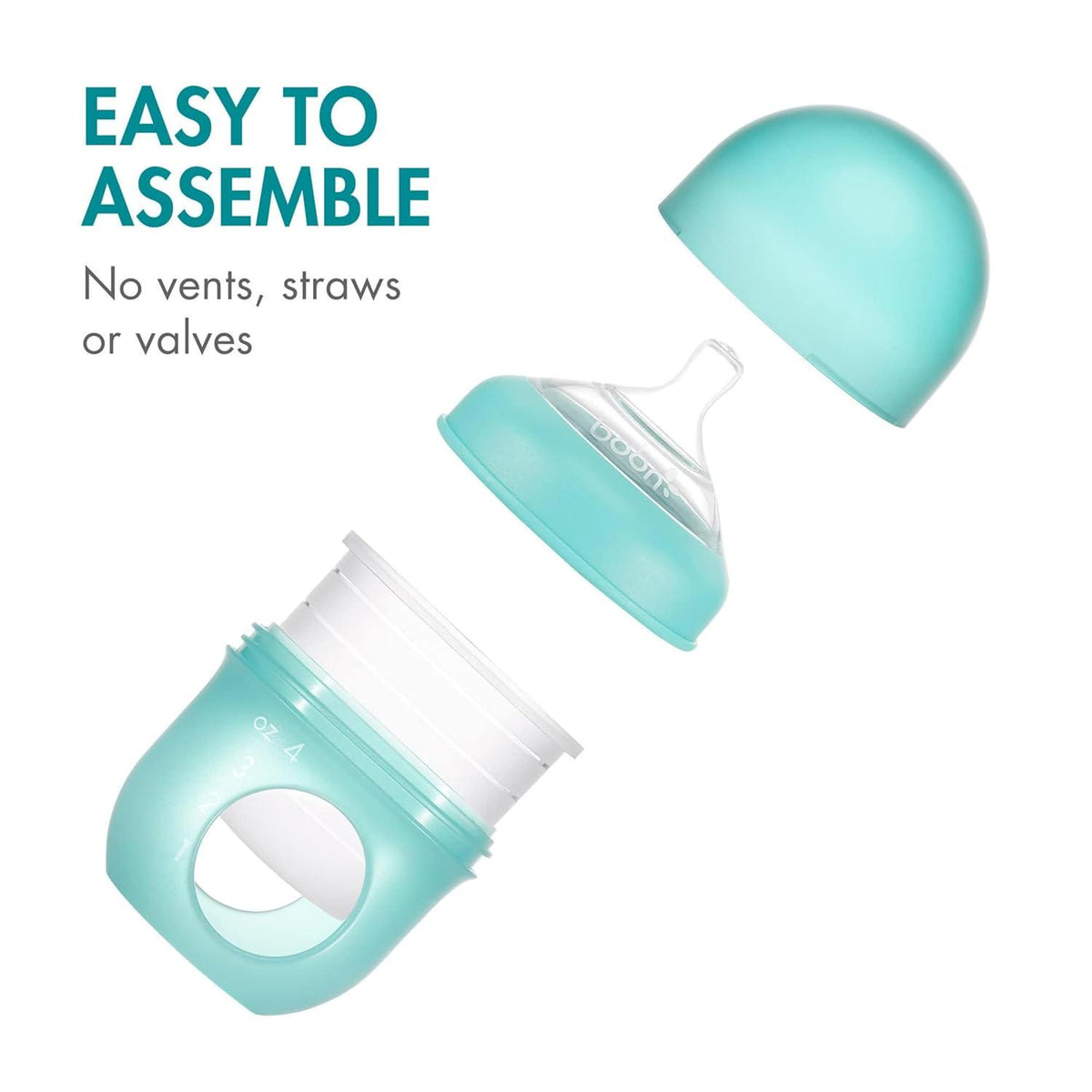 Boon Nursh Reusable Silicone Pouch Baby Bottles - Slow Flow Nipple - Silicone Baby Bottle Pouch And Nipple - Baby Feeding Essentials - Blue - 0-3 Months - 3 Count - 4 Ounce,