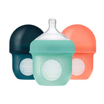 Boon Nursh Reusable Silicone Pouch Baby Bottles - Slow Flow Nipple - Silicone Baby Bottle Pouch And Nipple - Baby Feeding Essentials - Mint - 0-3 Months - 3 Count - 4 Ounce,
