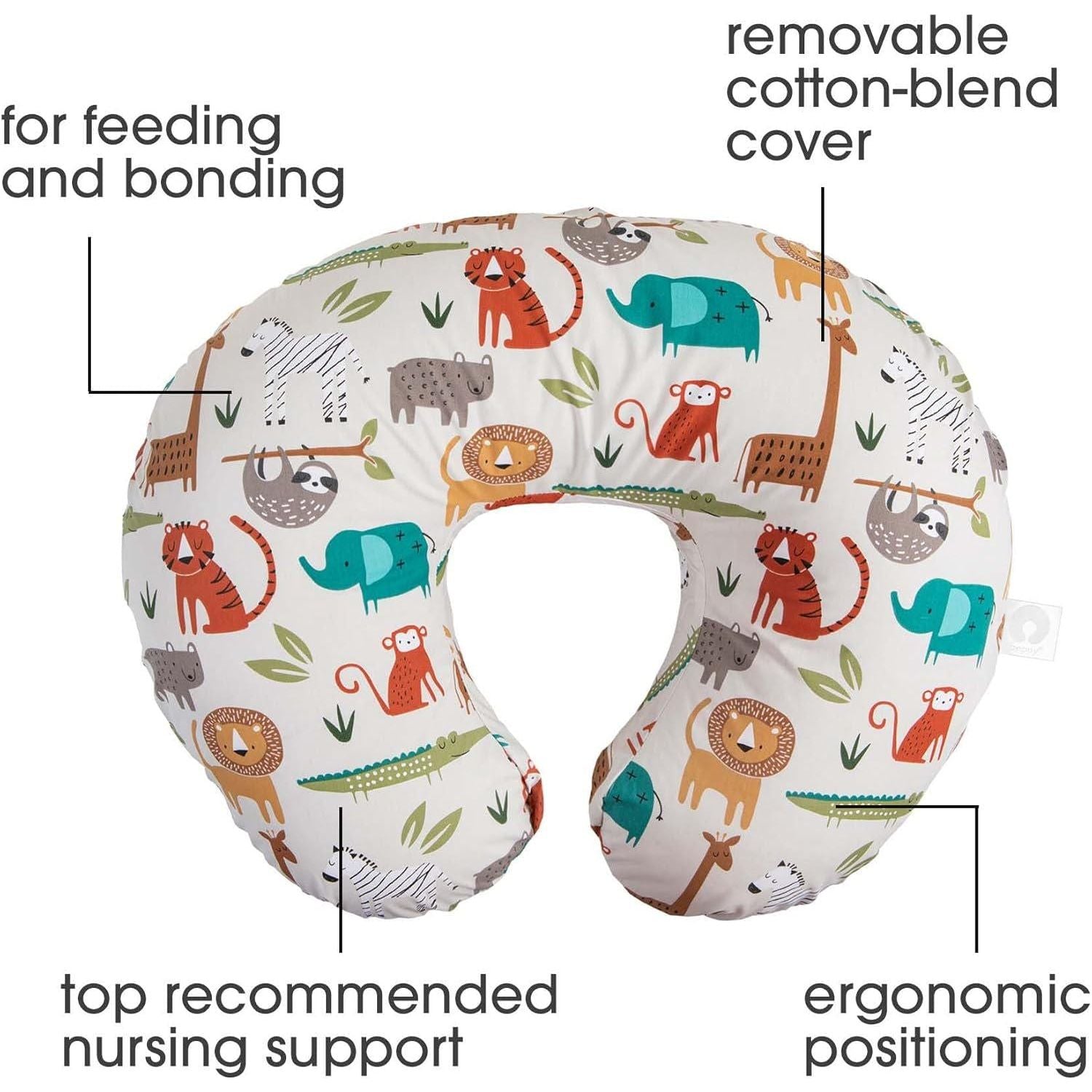 Boppy Nursing Pillow Original Support, Neutral Jungle Colors, Ergonomic Nursing Essentials For Bottle And Breastfeeding, Firm Fiber Fill, With Removable Nursing Pillow Cover, Machine Washable,769662915311