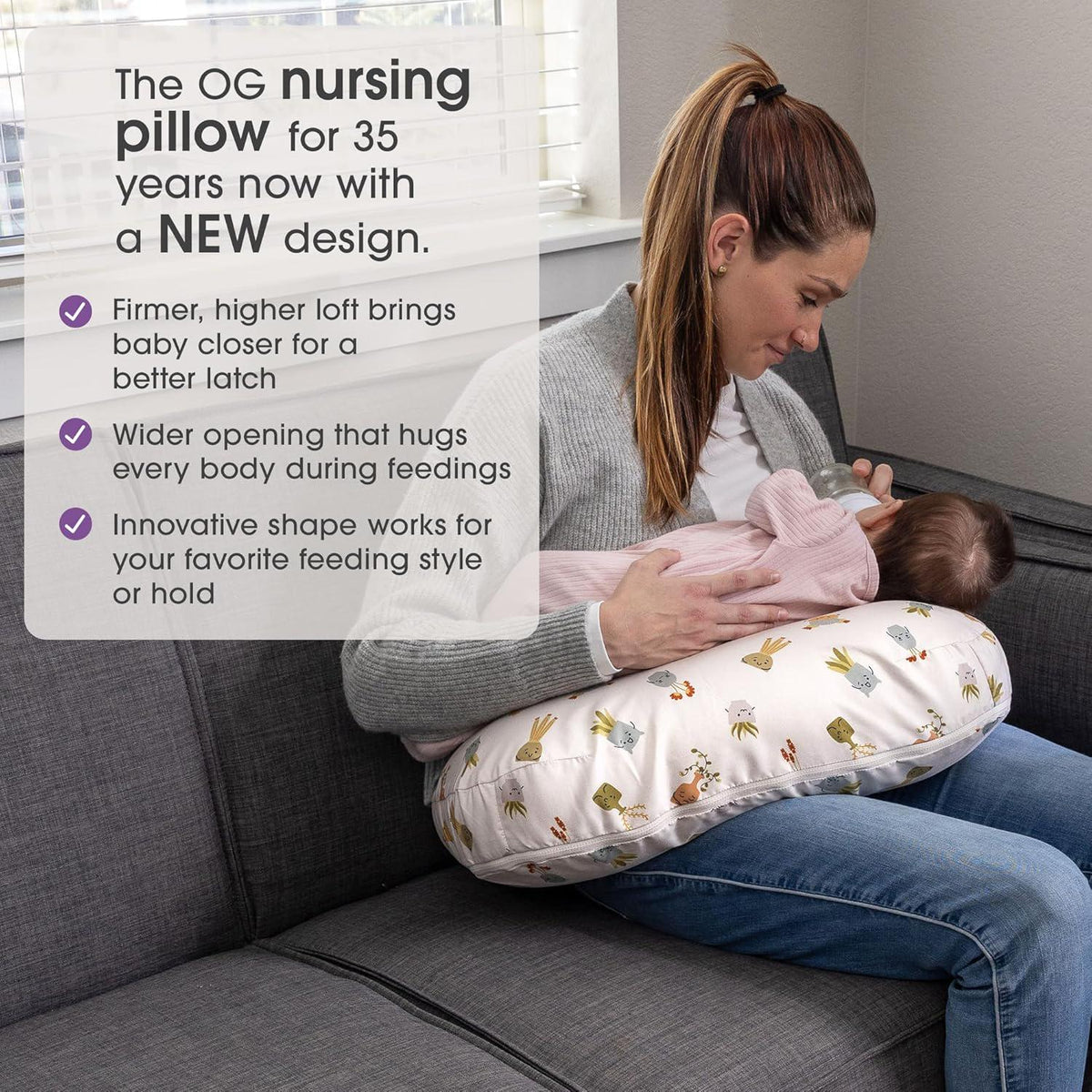 Boppy Nursing Pillow Tan Happy Houseplants Larger, Firmer, More Supportive Pillow For Breastfeeding And Bottle Feeding Firmer Fill, Higher Lift, Larger Area Than Original Nursing Pillow,769662035460