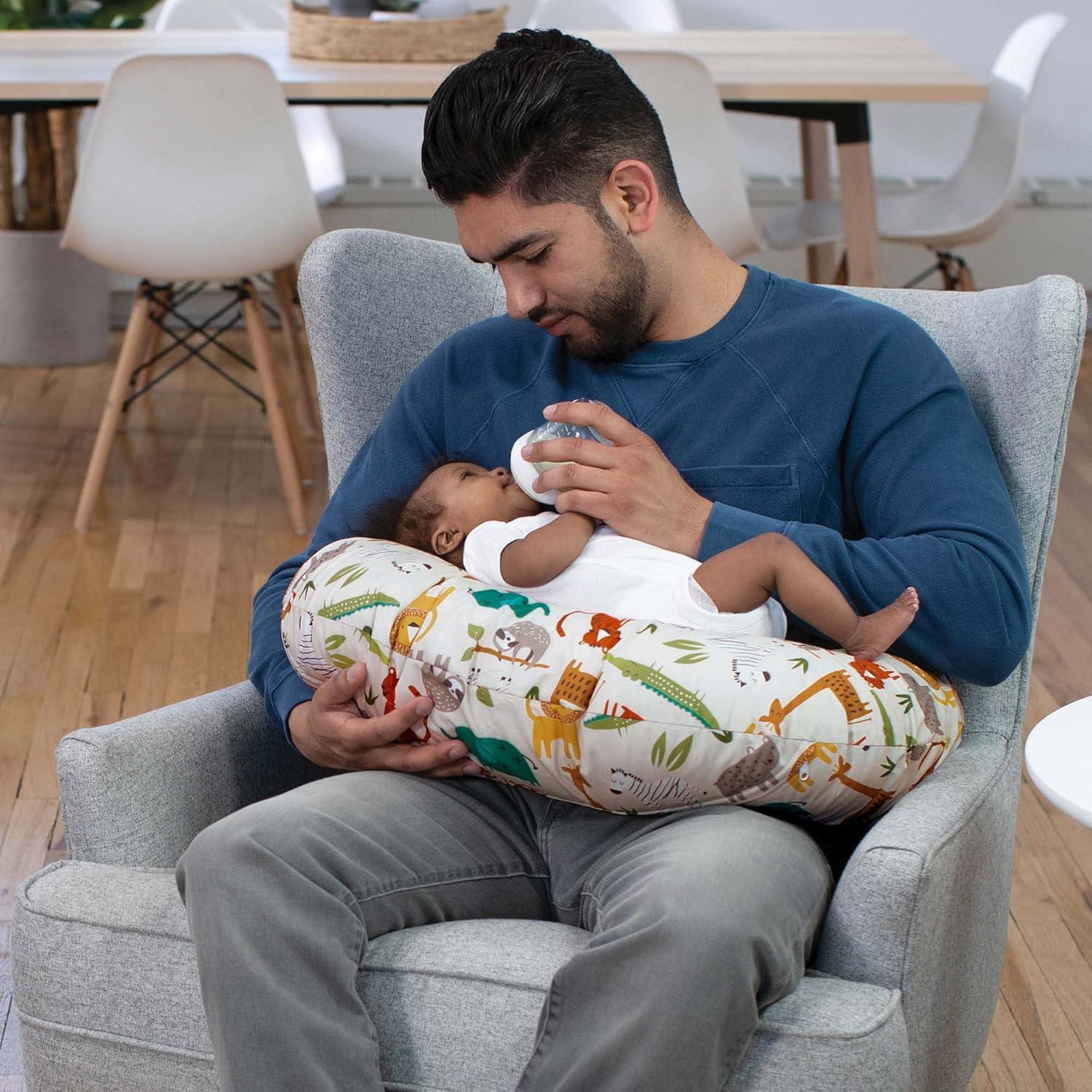 Boppy Nursing Pillow Original Support, Neutral Jungle Colors, Ergonomic Nursing Essentials For Bottle And Breastfeeding, Firm Fiber Fill, With Removable Nursing Pillow Cover, Machine Washable,769662915311
