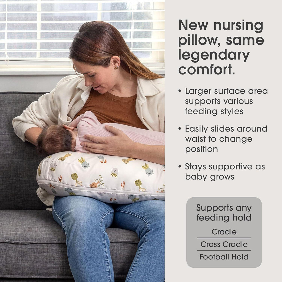 Boppy Nursing Pillow Tan Happy Houseplants Larger, Firmer, More Supportive Pillow For Breastfeeding And Bottle Feeding Firmer Fill, Higher Lift, Larger Area Than Original Nursing Pillow,769662035460