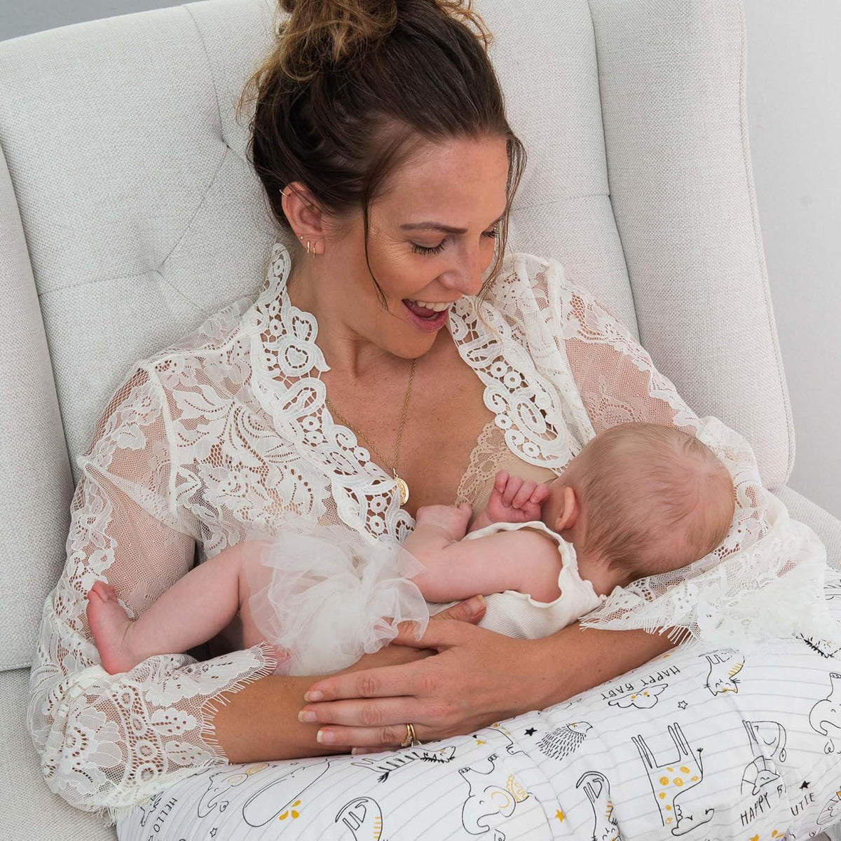 Boppy Original Nursing Pillow, White And Gold Notebook, Ergonomic Nursing Essentials For Bottle And Breastfeeding, Firm Fiber Fill, With Removable Pillow Cover, Machine Washable,769662227032