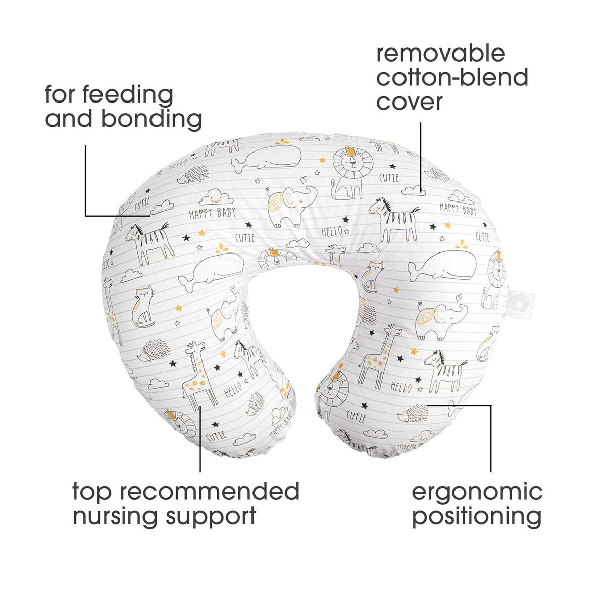 Boppy Original Nursing Pillow, White And Gold Notebook, Ergonomic Nursing Essentials For Bottle And Breastfeeding, Firm Fiber Fill, With Removable Pillow Cover, Machine Washable,769662227032
