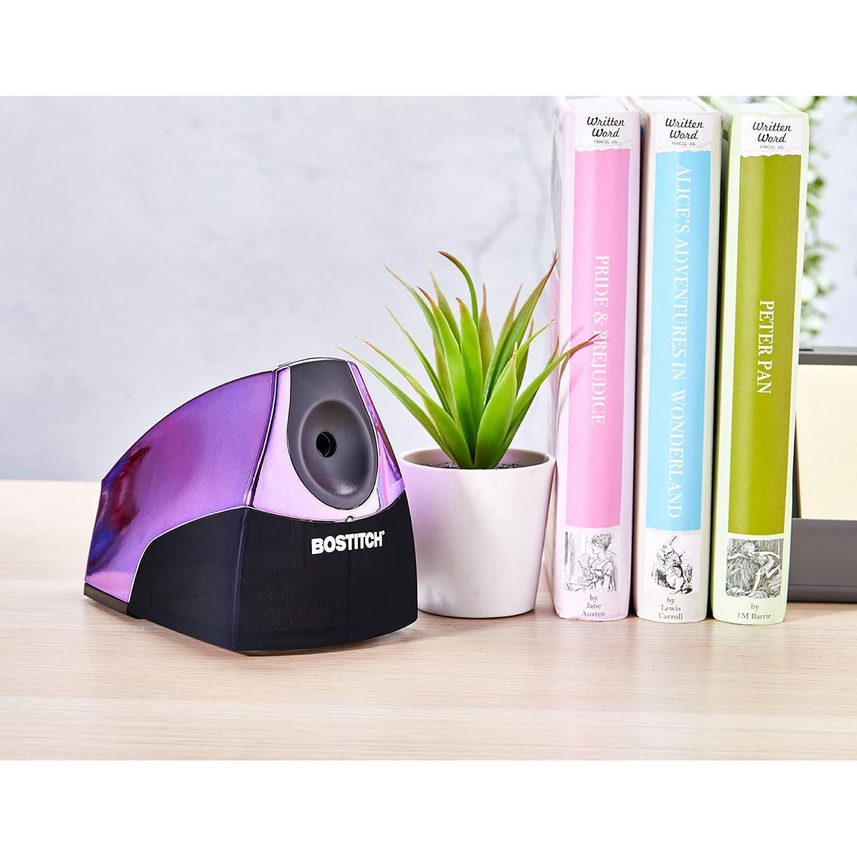 Bostitch Office Personal Electric Pencil Sharpener, Powerful Stall-Free Motor, High Capacity Shavings Tray, Metallic Purple,