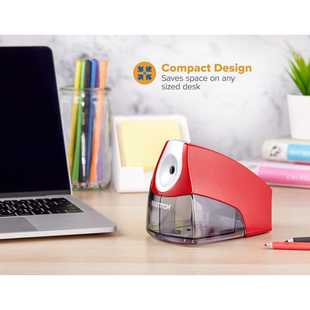 Bostitch Office Personal Electric Pencil Sharpener, Powerful Stall-Free Motor, High Capacity Shavings Tray, Red (EPS4-RED),