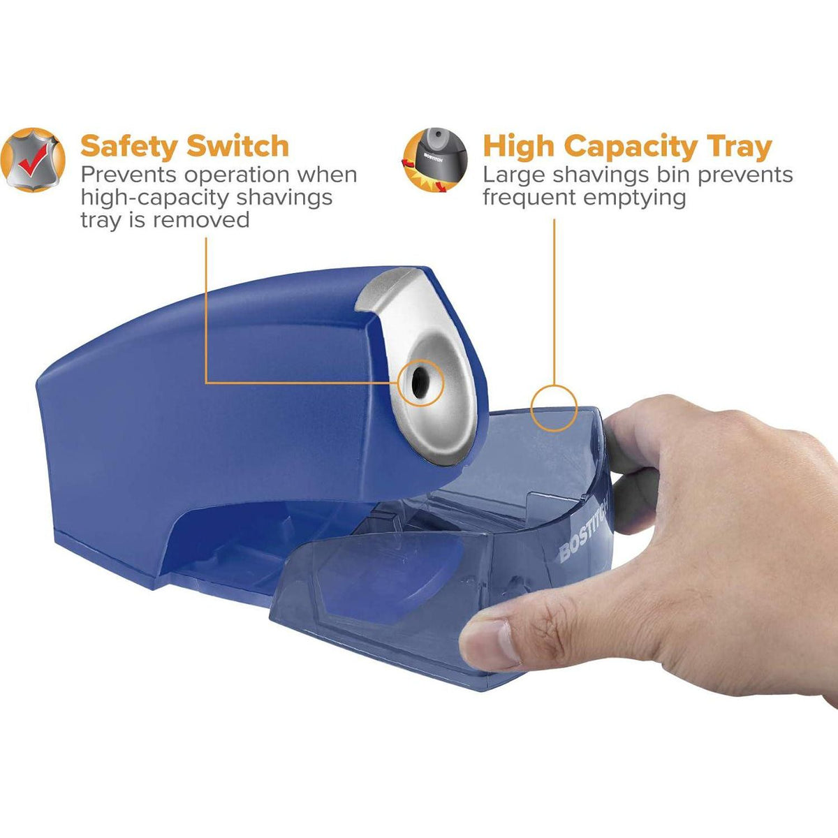 Bostitch Office Personal Electric Pencil Sharpener, Powerful Stall-Free Motor, High Capacity Shavings Tray, 7Yr Warranty, Navy Blue (EPS4-KTBLUE),