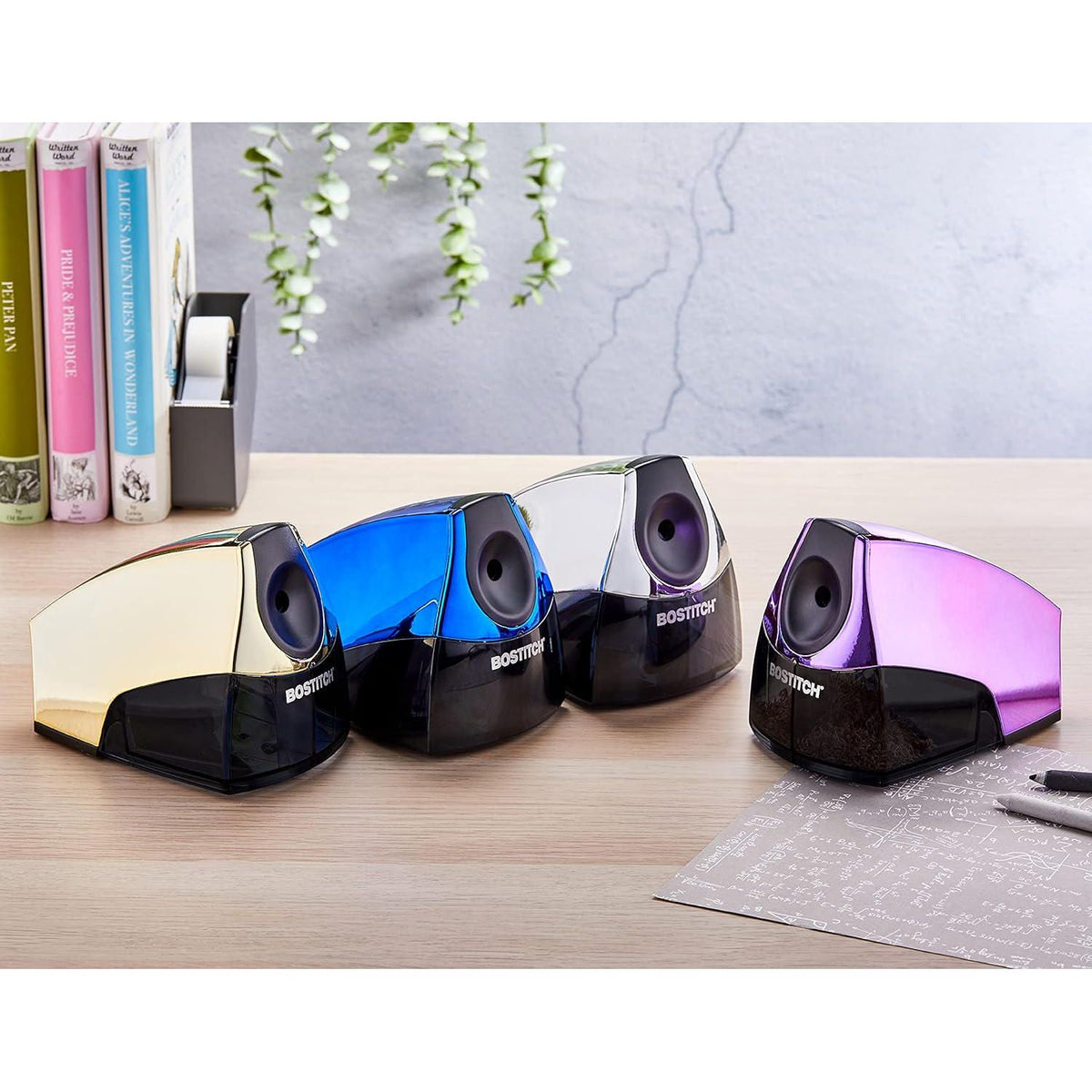 Bostitch Office Personal Electric Pencil Sharpener, Powerful Stall-Free Motor, High Capacity Shavings Tray, Metallic Purple,