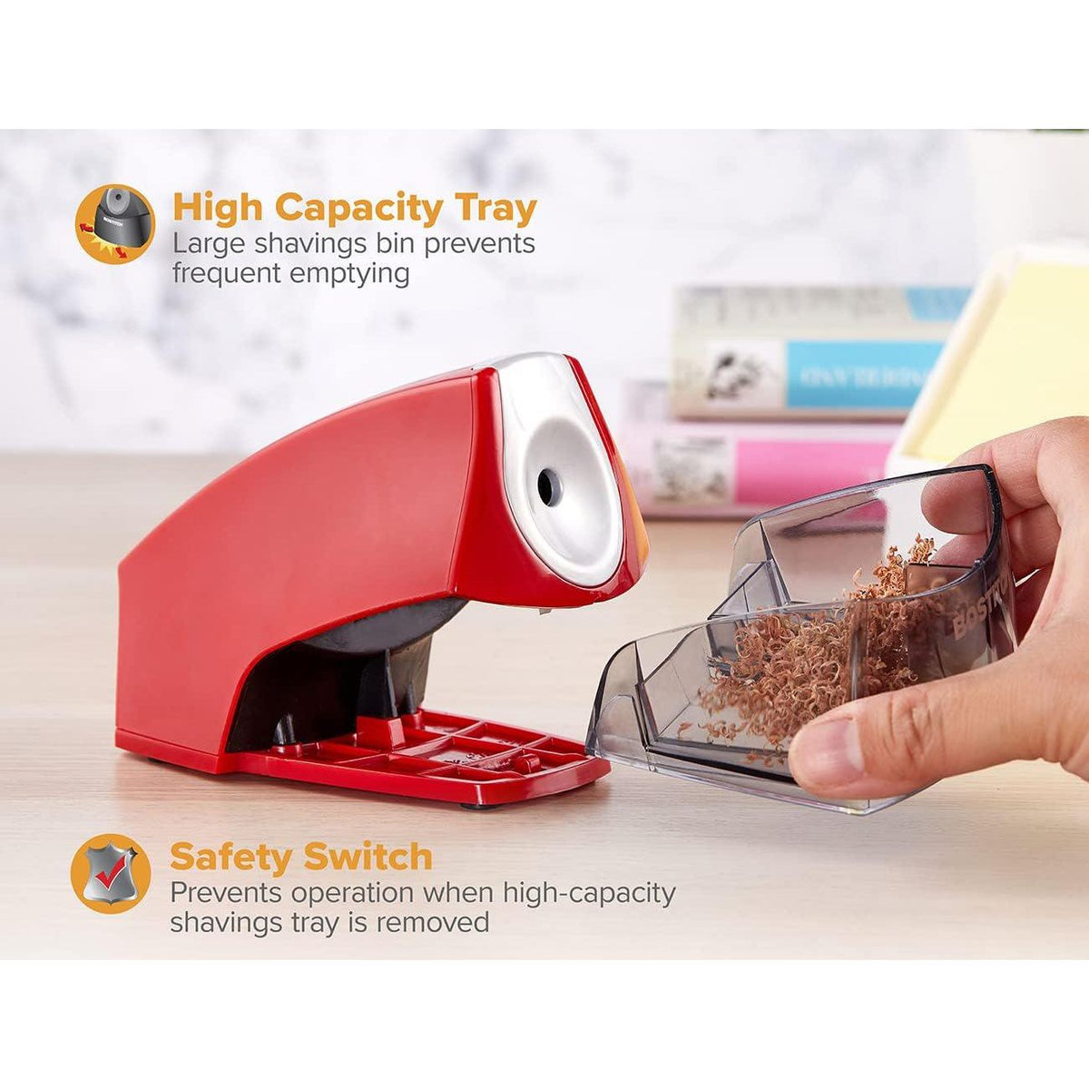 Bostitch Office Personal Electric Pencil Sharpener, Powerful Stall-Free Motor, High Capacity Shavings Tray, Red (EPS4-RED),