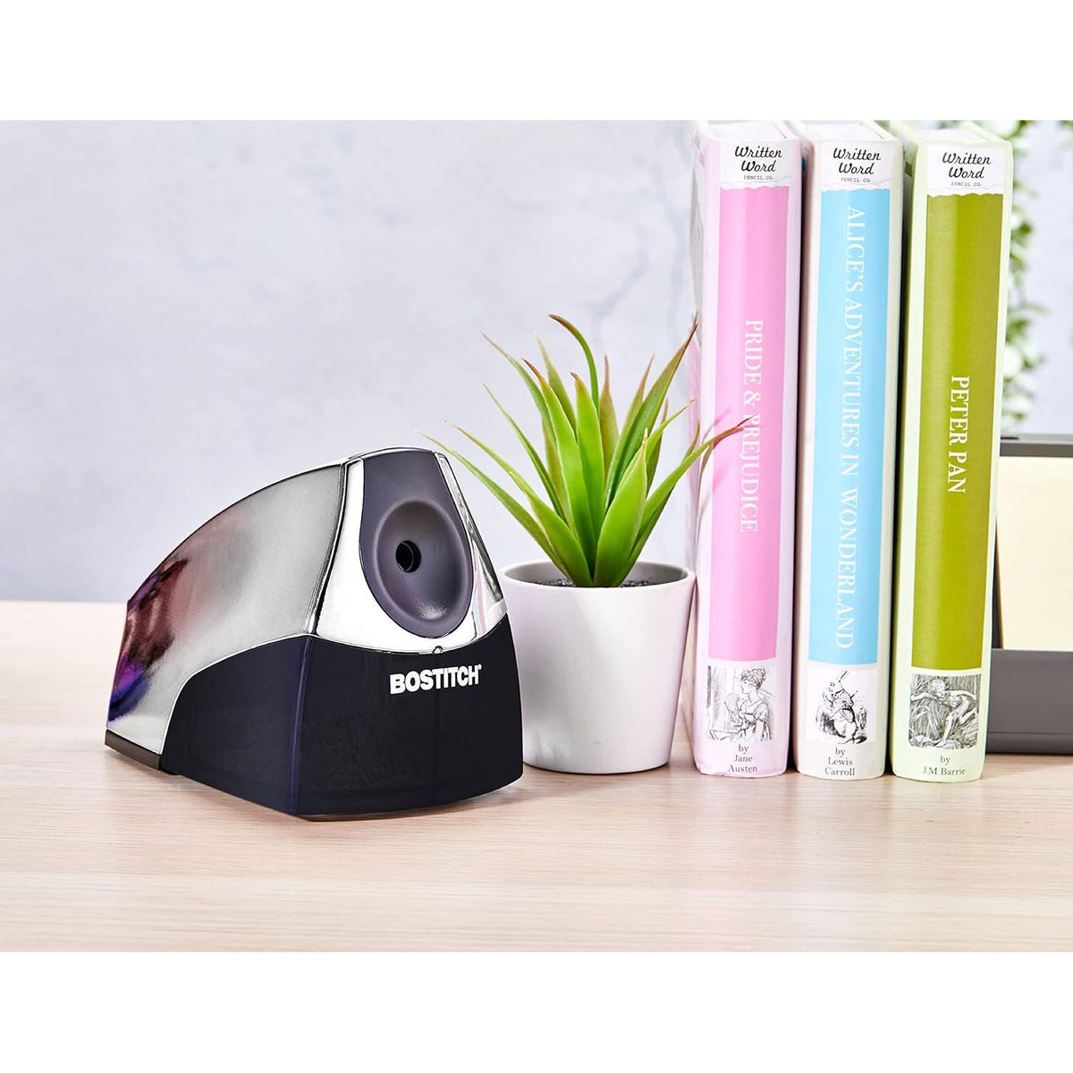 Bostitch Office Personal Electric Pencil Sharpener, Powerful Stall-Free Motor, High Capacity Shavings Tray, 7yr Warranty, Chrome Metallic,