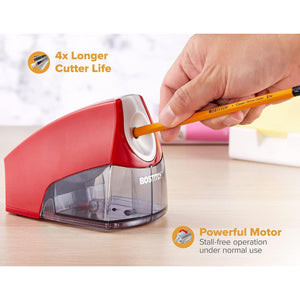 Bostitch Office Personal Electric Pencil Sharpener, Powerful Stall-Free Motor, High Capacity Shavings Tray, Red (EPS4-RED),