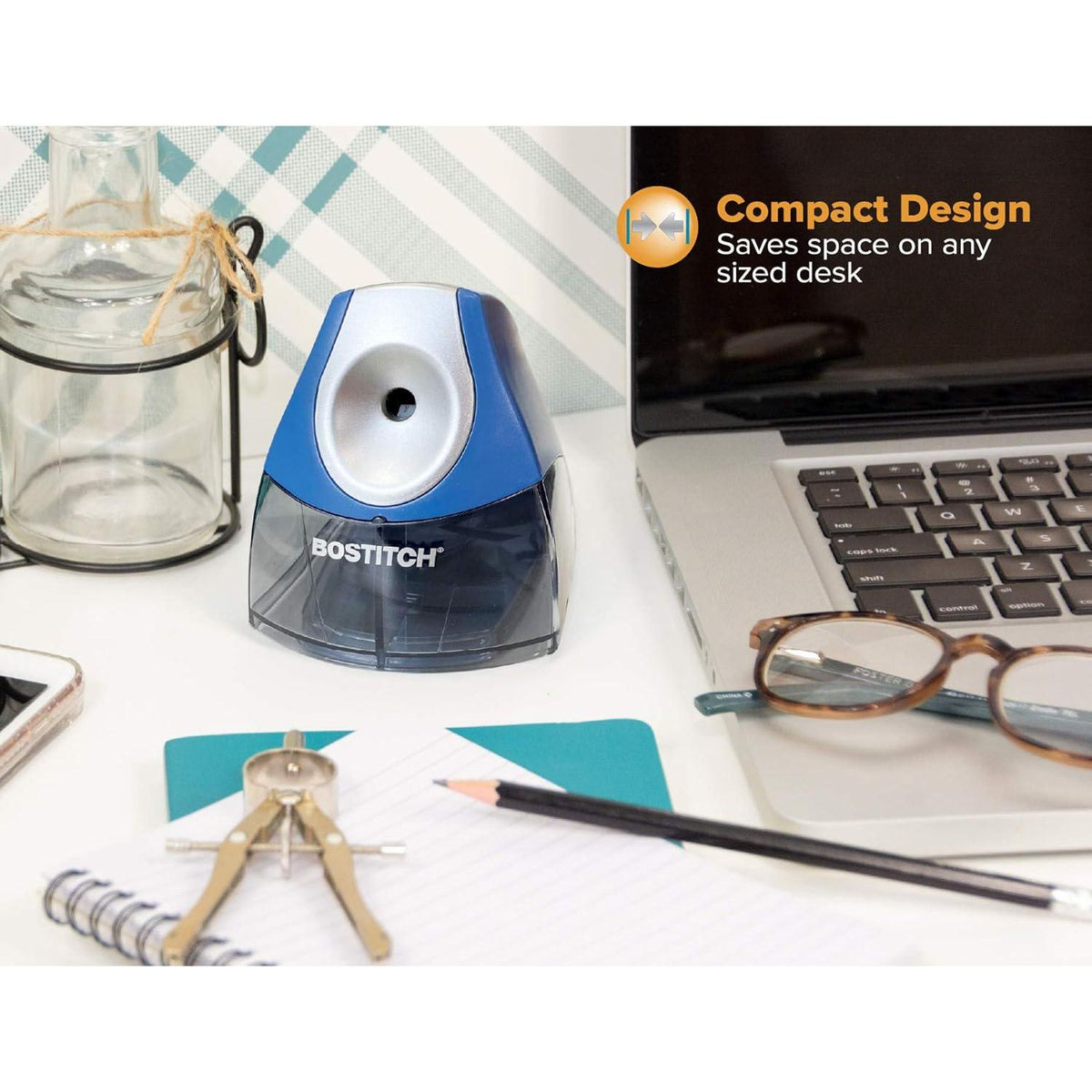 Bostitch Office Personal Electric Pencil Sharpener, Powerful Stall-Free Motor, High Capacity Shavings Tray, 7Yr Warranty, Navy Blue (EPS4-KTBLUE),