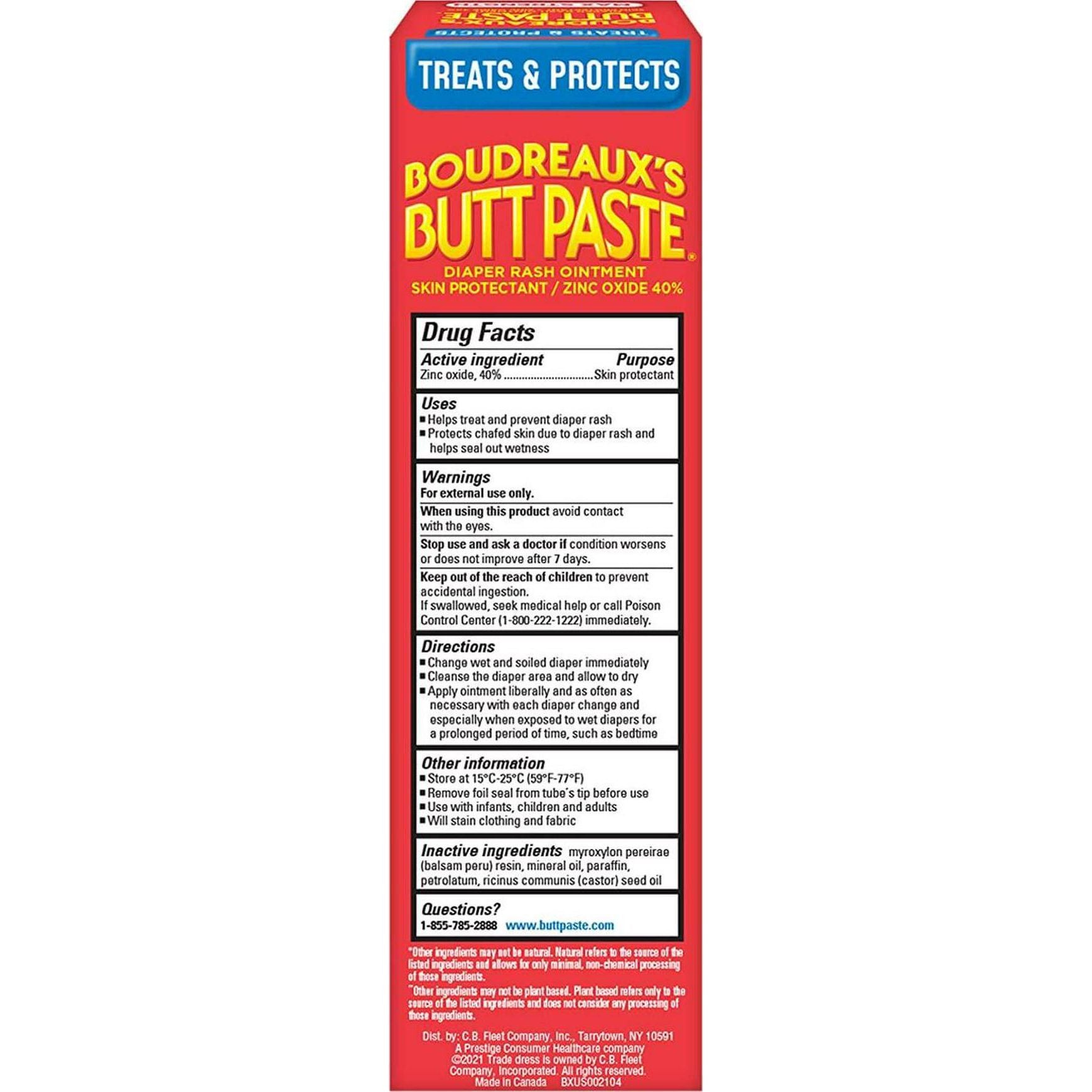 Boudreaux's Butt Paste Maximum Strength Diaper Rash Cream, Ointment For Baby, 4 Oz Tube, 3 Pack,