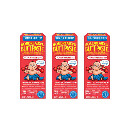 Boudreaux's Butt Paste Maximum Strength Diaper Rash Cream, Ointment For Baby, 2 Oz Tube, 3 Pack,