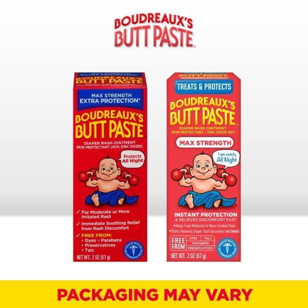 Boudreaux's Butt Paste Maximum Strength Diaper Rash Cream, Ointment For Baby, 2 Oz Tube, 3 Pack,