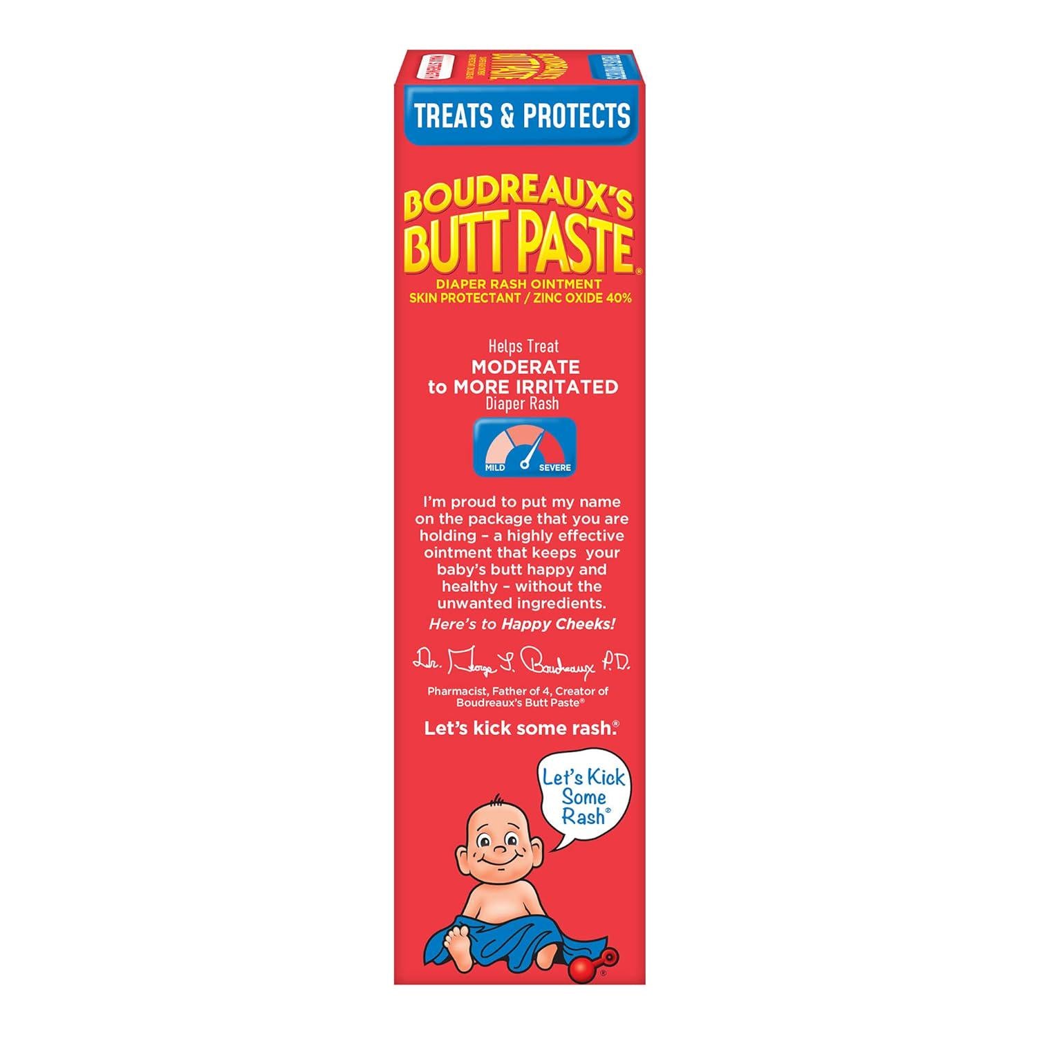 Boudreaux's Butt Paste Maximum Strength Diaper Rash Cream, Ointment For Baby, 4 Oz Tube,