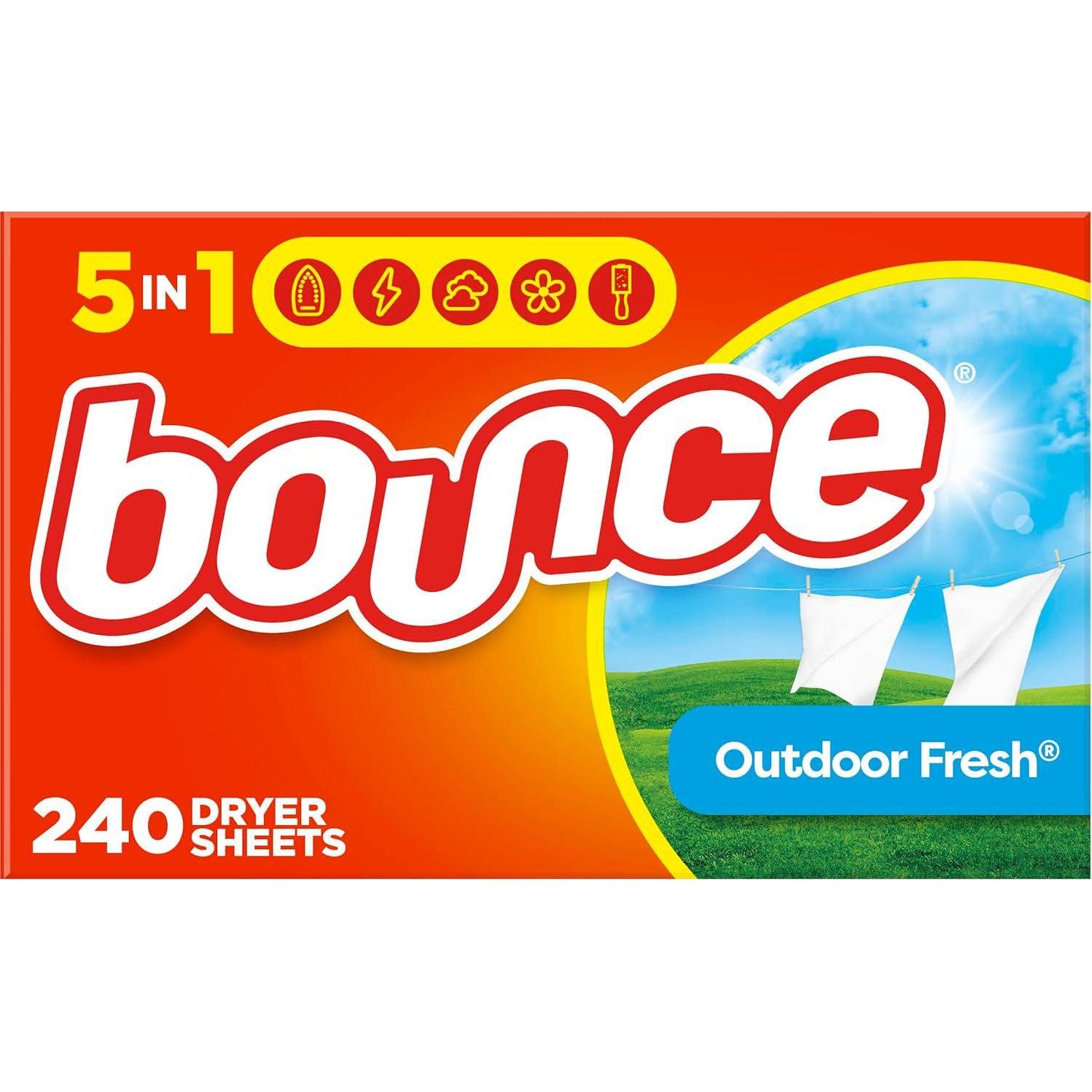 Bounce Dryer Sheets Laundry Fabric Softener, Outdoor Fresh Scent, 240 Count,