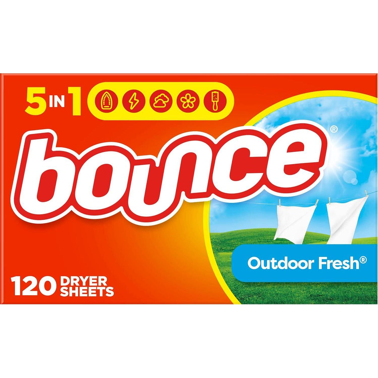 Bounce Dryer Sheets Laundry Fabric Softener, Outdoor Fresh Scent, 120 Count,