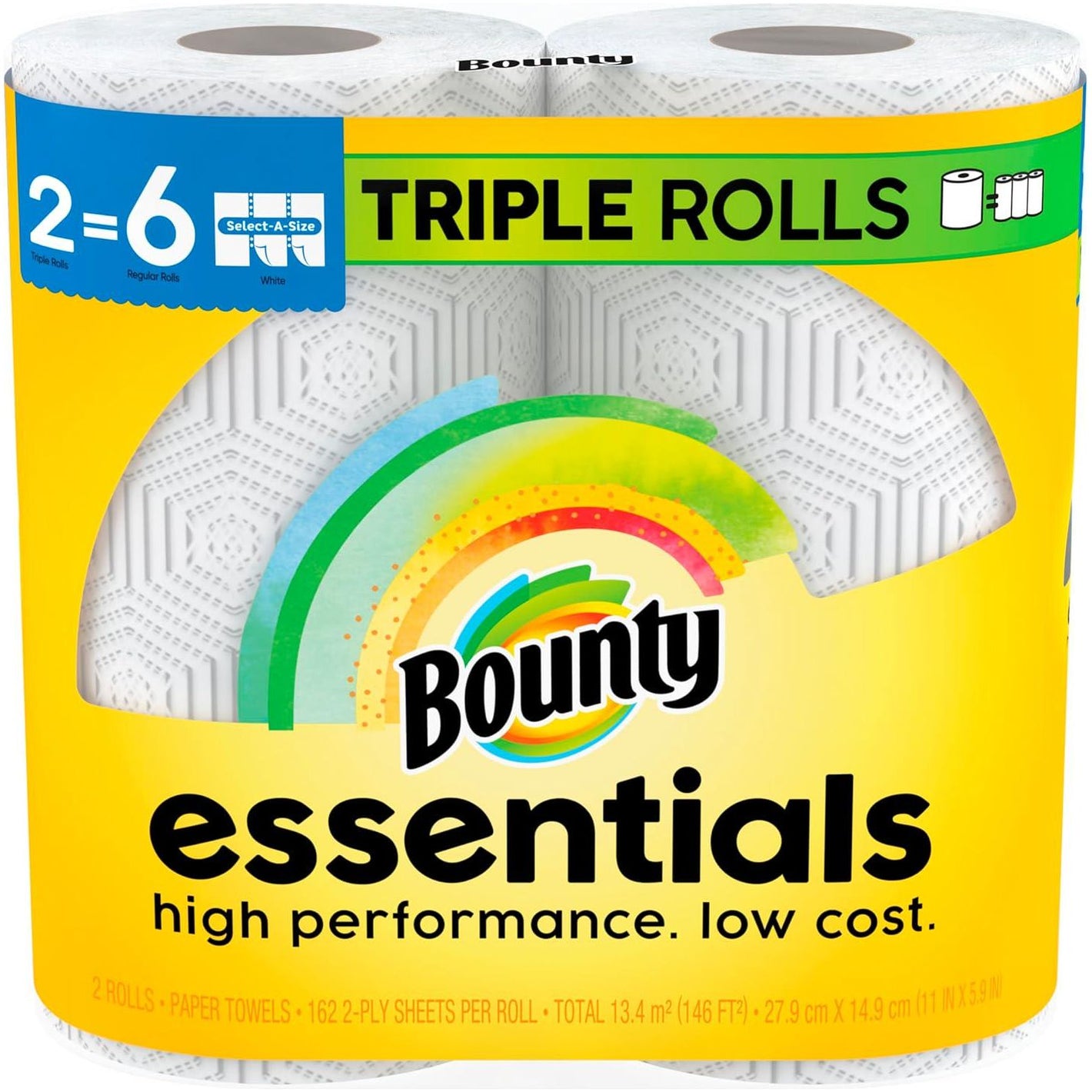 Bounty Essentials Select-A-Size Paper Towels, White, 2 Triple Rolls (6 Regular Rolls), Soft & Durable for Everyday Use