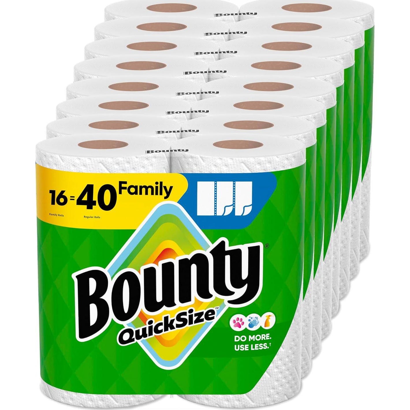Bounty Paper Towels, Quick Size, White, 16 Family Rolls (40 Regular Rolls, Packaging May Vary)