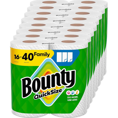 Bounty Paper Towels, Quick Size, White, 16 Family Rolls (40 Regular Rolls, Packaging May Vary)
