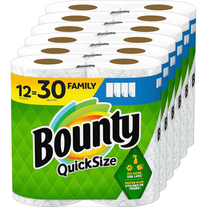 Bounty Bounty Quick-Size Paper Towels, White, 12 Family Rolls = 30 Regular Rolls
