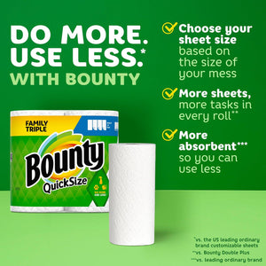Bounty Quick Size Paper Towels, White, 12 Family Triple Rolls (36 Regular Rolls)