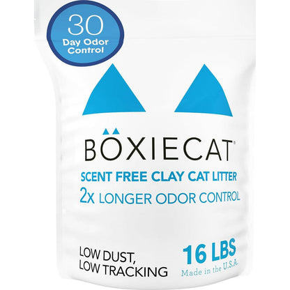 Boxiecat Unscented Clumping Clay Cat Litter 16 lb 30 Day Odor Control Dust Free Flat Top Clumps Fragrance and Filler Free