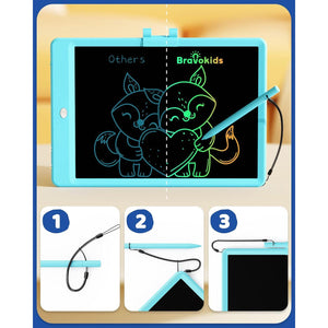 Bravokids 10-Inch LCD Writing Tablet for Kids, Doodle Pad Toy Gift for Ages 3–8, Blue