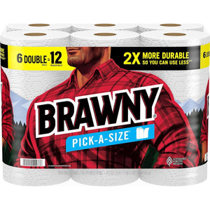 Brawny Brawny Pick-A-Size Paper Towels, 6 Double Rolls = 12 Regular Rolls, 2 Sheet Sizes (Half Or Full), Strong Paper Towel For Everyday Use