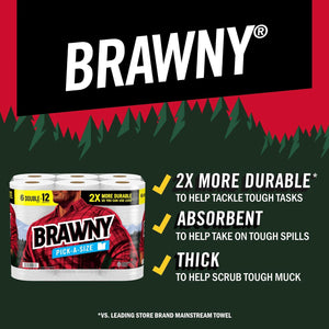 Brawny Brawny Pick-A-Size Paper Towels, 6 Double Rolls = 12 Regular Rolls, 2 Sheet Sizes (Half Or Full), Strong Paper Towel For Everyday Use