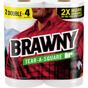 Brawny Tear-A-Square Paper Towels, 2 Double Rolls, 4 Regular Rolls, 3 Sheet Sizes for Cleanups, Meal Prep & Messes