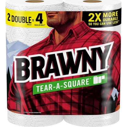 Brawny Tear-A-Square Paper Towels, 2 Double Rolls, 4 Regular Rolls, 3 Sheet Sizes for Cleanups, Meal Prep & Messes