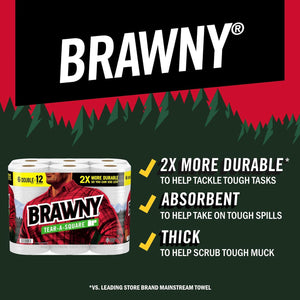 Brawny Brawny Tear-A-Square Paper Towels, 6 Double Rolls = 12 Regular Rolls, 3 Sheet Sizes (Quarter, Half, Full), Strength For All Messes, Cleanups, And Meal Prep