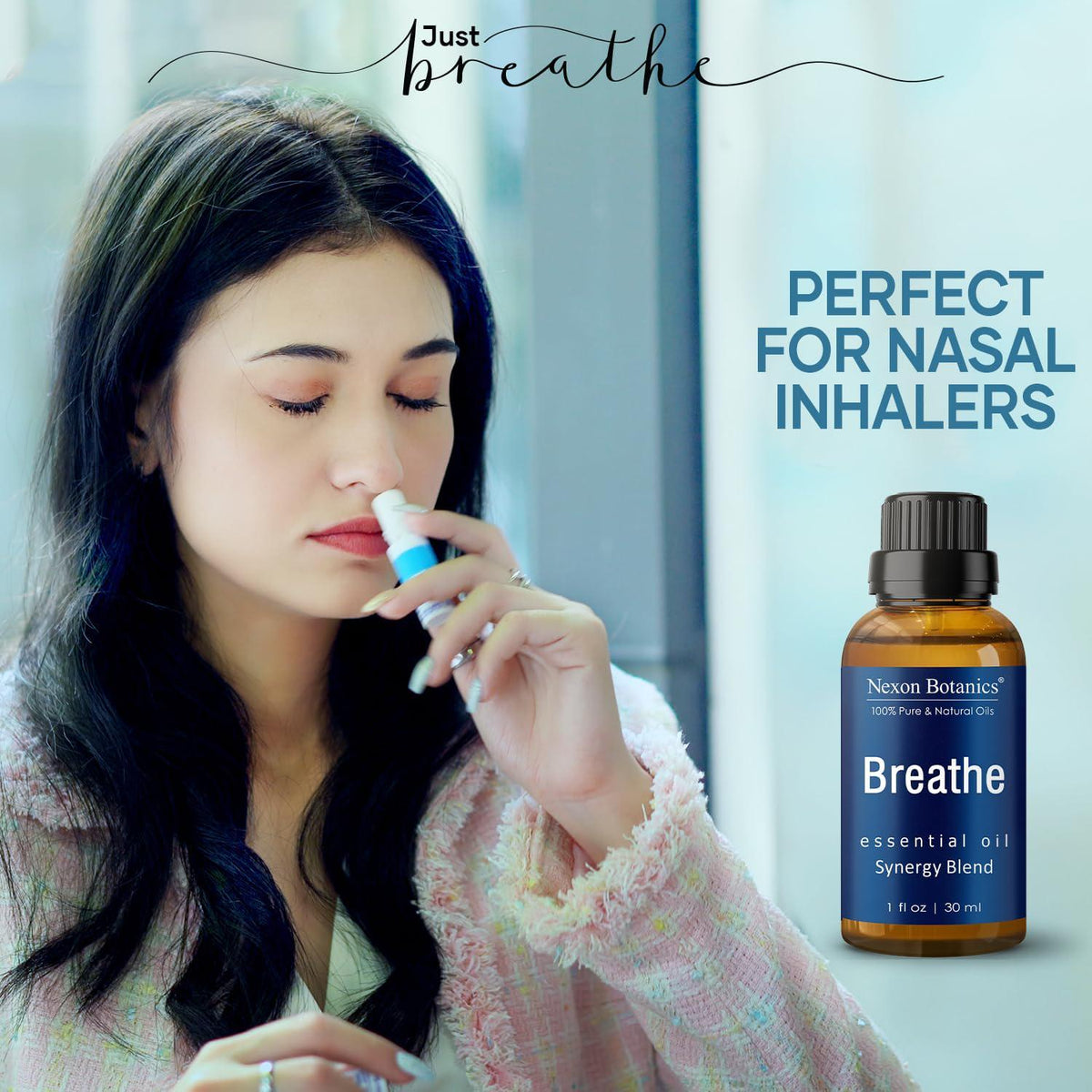 Nexon Botanics Breathe Essential Oil Blend 30 Ml - Breath Sinus Relief With Menthol Oils - For Humidifiers, Diffusers, And Aromatherapy - Nexon Botanics