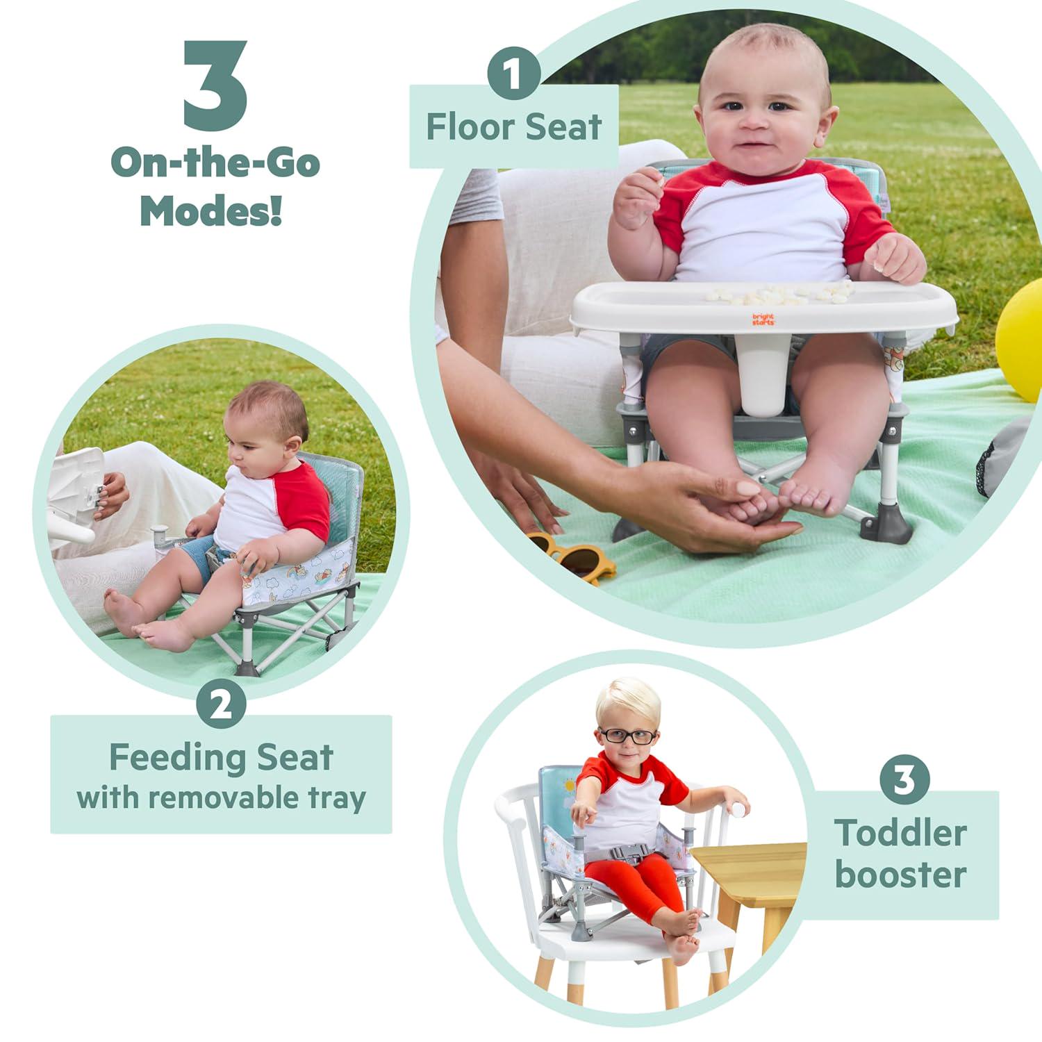 Bright Starts Disney Winnie The Pooh Pop 'N Sit Portable Booster, Indoor/Outdoor Use, Floor Seat With Feeding Tray, 6 Mos - 3 Yrs,