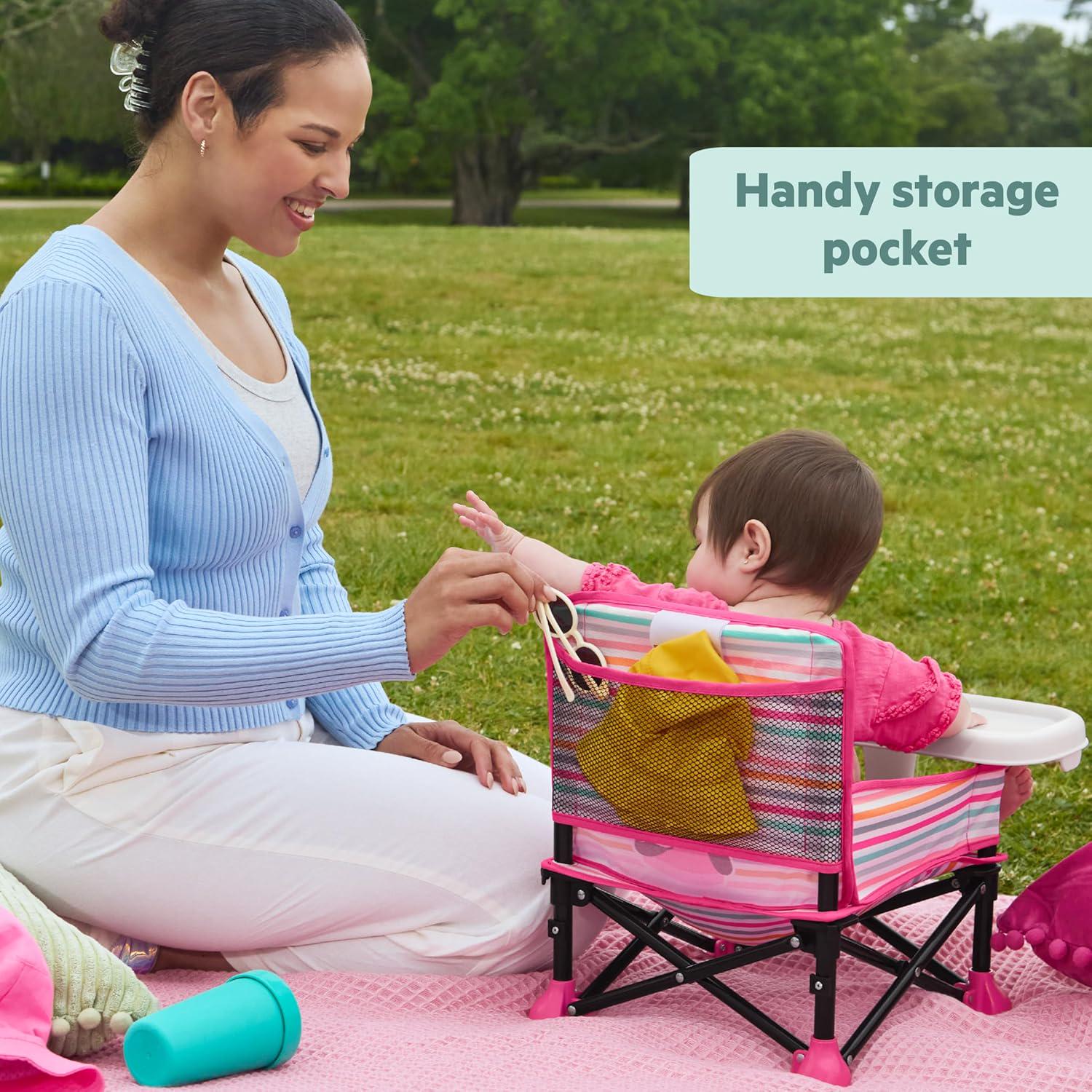 Bright Starts Disney Minnie Mouse Pop 'N Sit Portable Booster, Indoor/Outdoor Use, Floor Seat With Feeding Tray, 6 Mos - 3 Yrs,