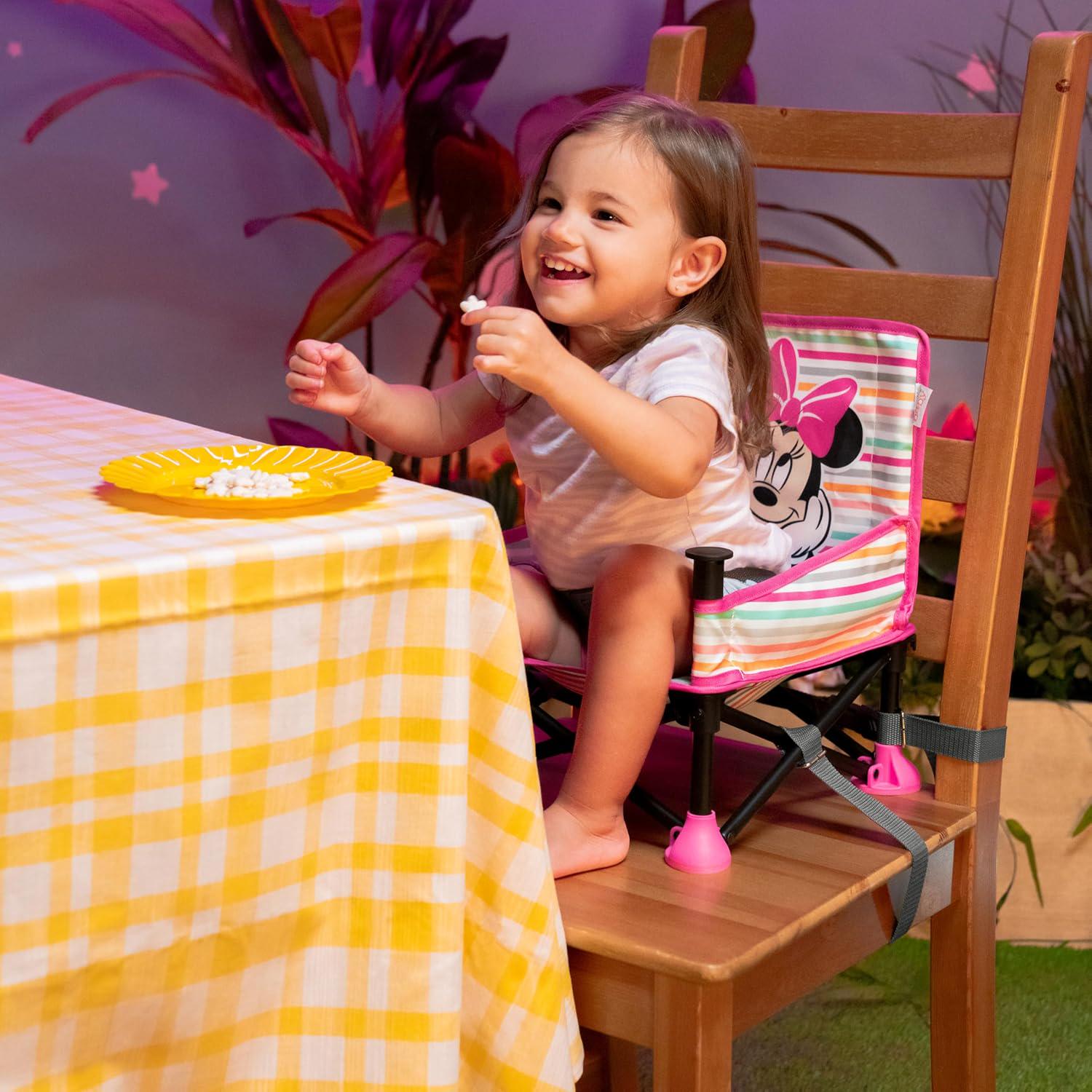 Bright Starts Disney Minnie Mouse Pop 'N Sit Portable Booster, Indoor/Outdoor Use, Floor Seat With Feeding Tray, 6 Mos - 3 Yrs,