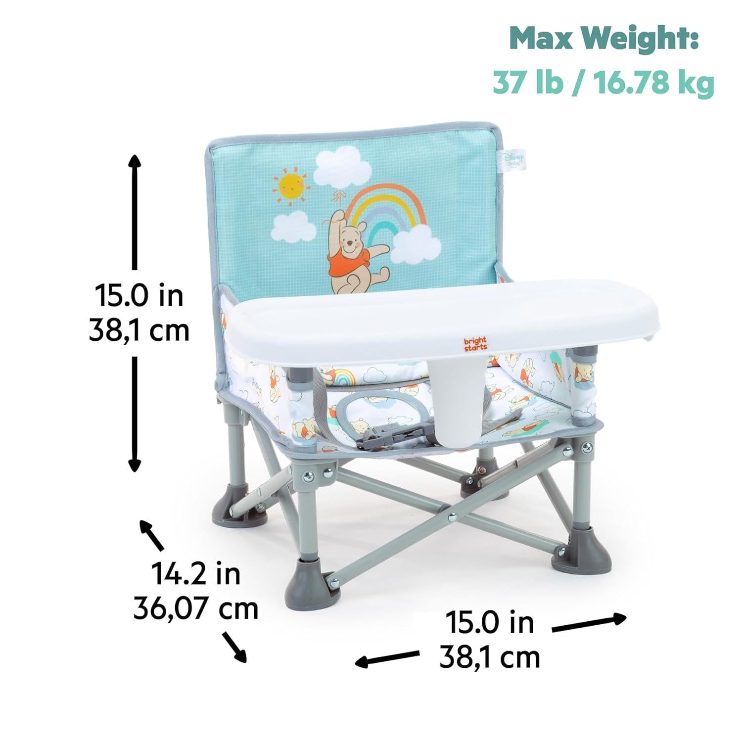 Bright Starts Disney Winnie The Pooh Pop 'N Sit Portable Booster, Indoor/Outdoor Use, Floor Seat With Feeding Tray, 6 Mos - 3 Yrs,