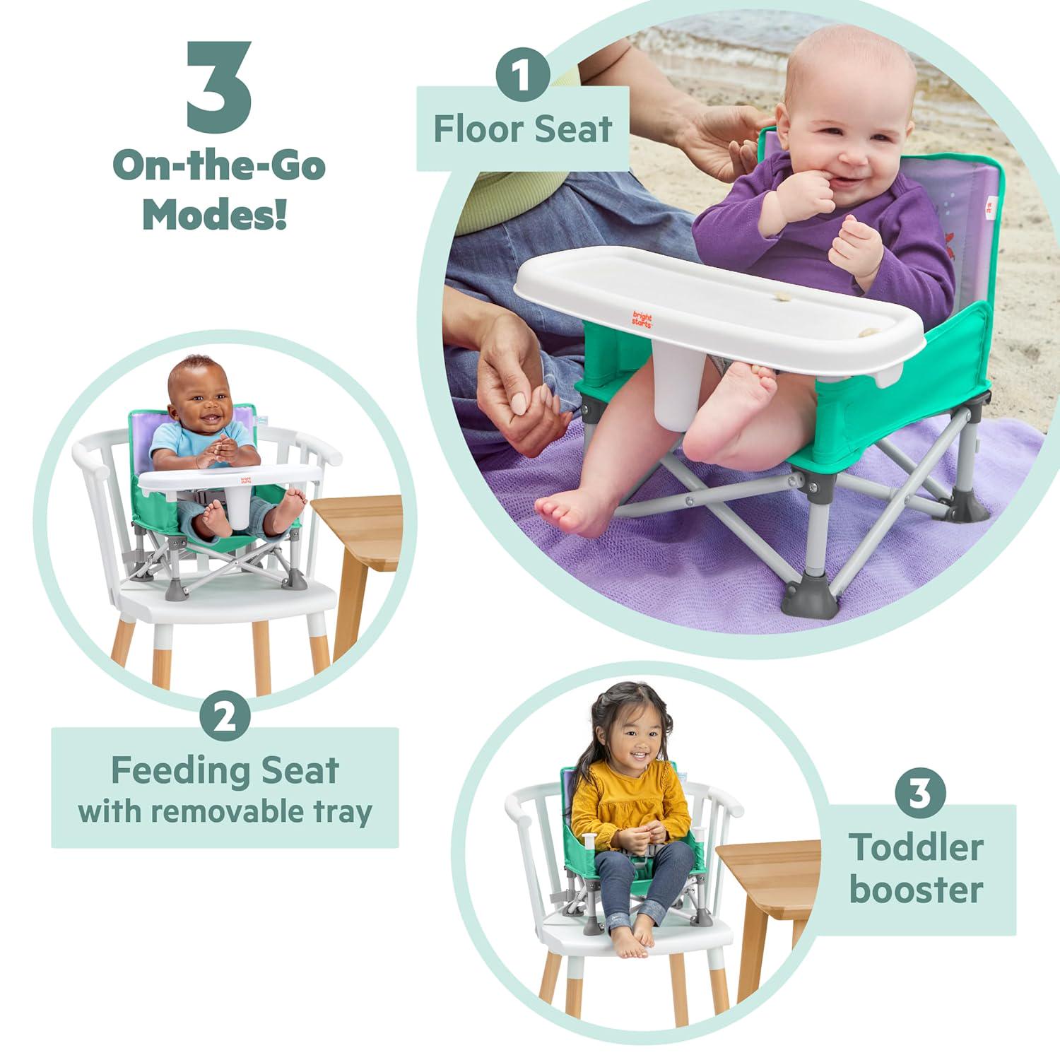 Bright Starts Disney Princess Ariel Pop 'N Sit Portable Booster, Indoor/Outdoor Use, Floor Seat With Feeding Tray, 6 Mos - 3 Yrs,