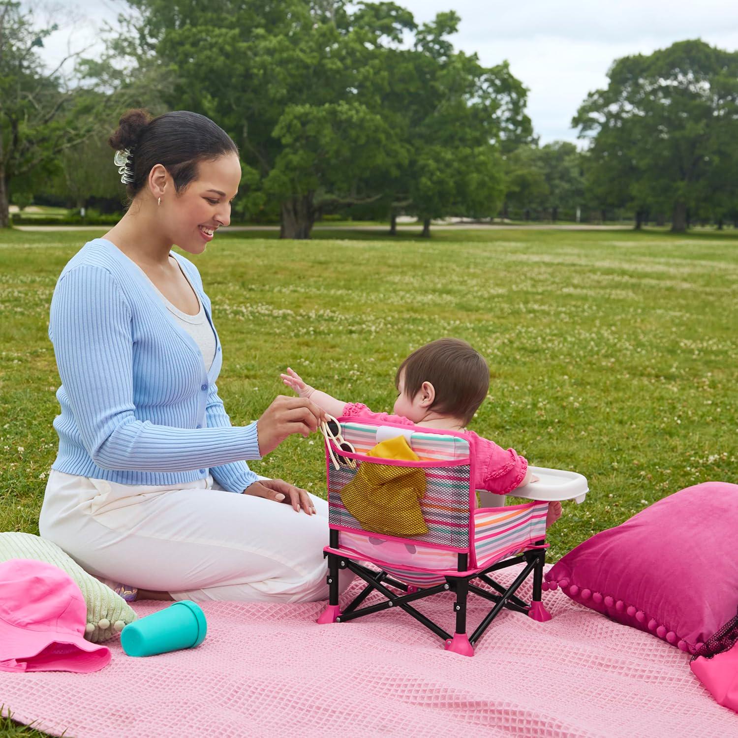 Bright Starts Disney Minnie Mouse Pop 'N Sit Portable Booster, Indoor/Outdoor Use, Floor Seat With Feeding Tray, 6 Mos - 3 Yrs,