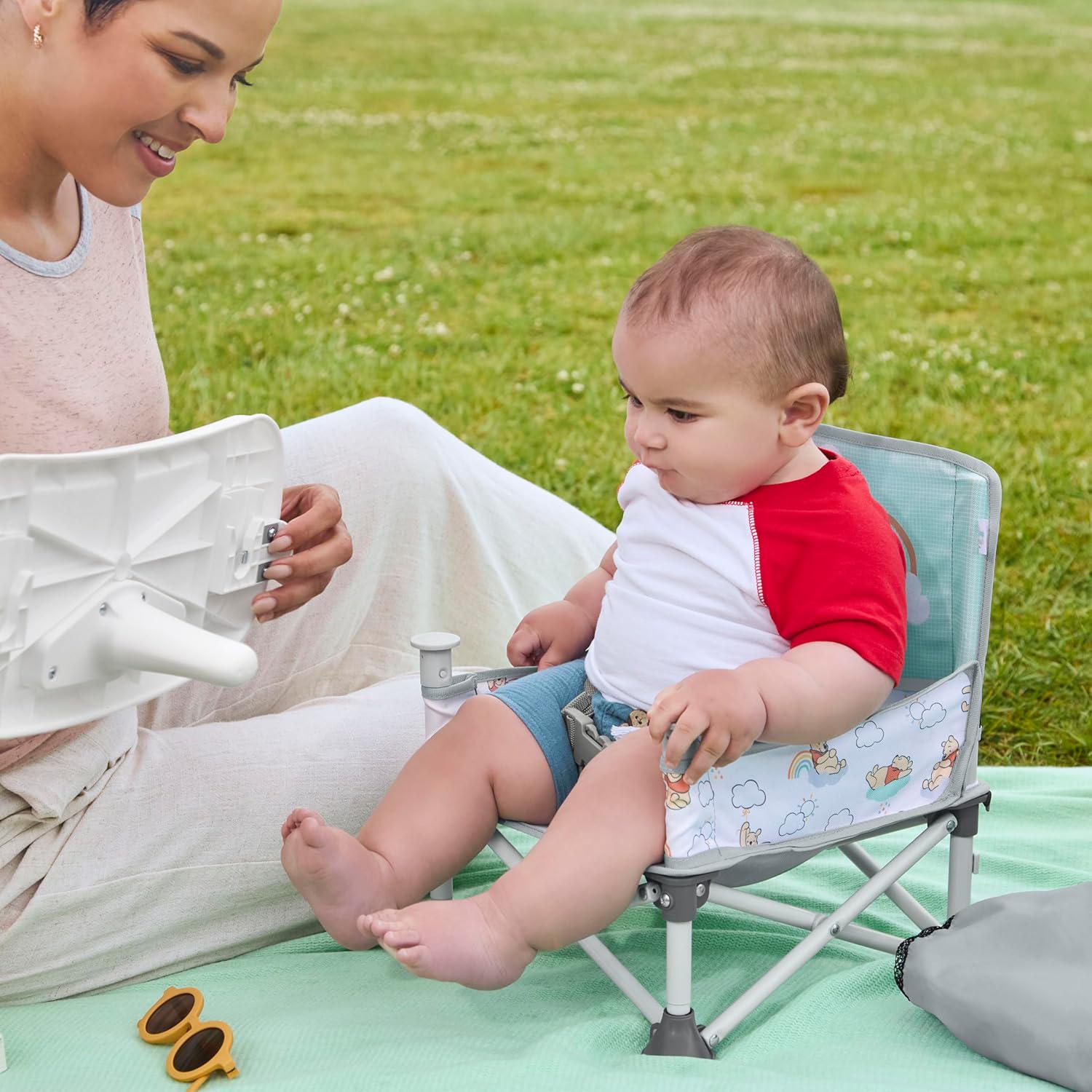 Bright Starts Disney Winnie The Pooh Pop 'N Sit Portable Booster, Indoor/Outdoor Use, Floor Seat With Feeding Tray, 6 Mos - 3 Yrs,