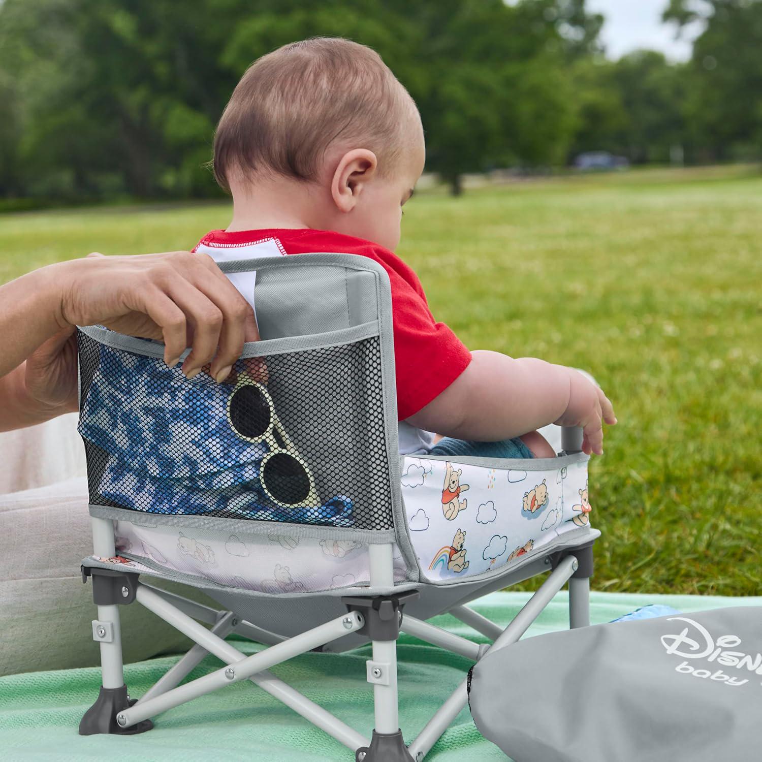 Bright Starts Disney Winnie The Pooh Pop 'N Sit Portable Booster, Indoor/Outdoor Use, Floor Seat With Feeding Tray, 6 Mos - 3 Yrs,