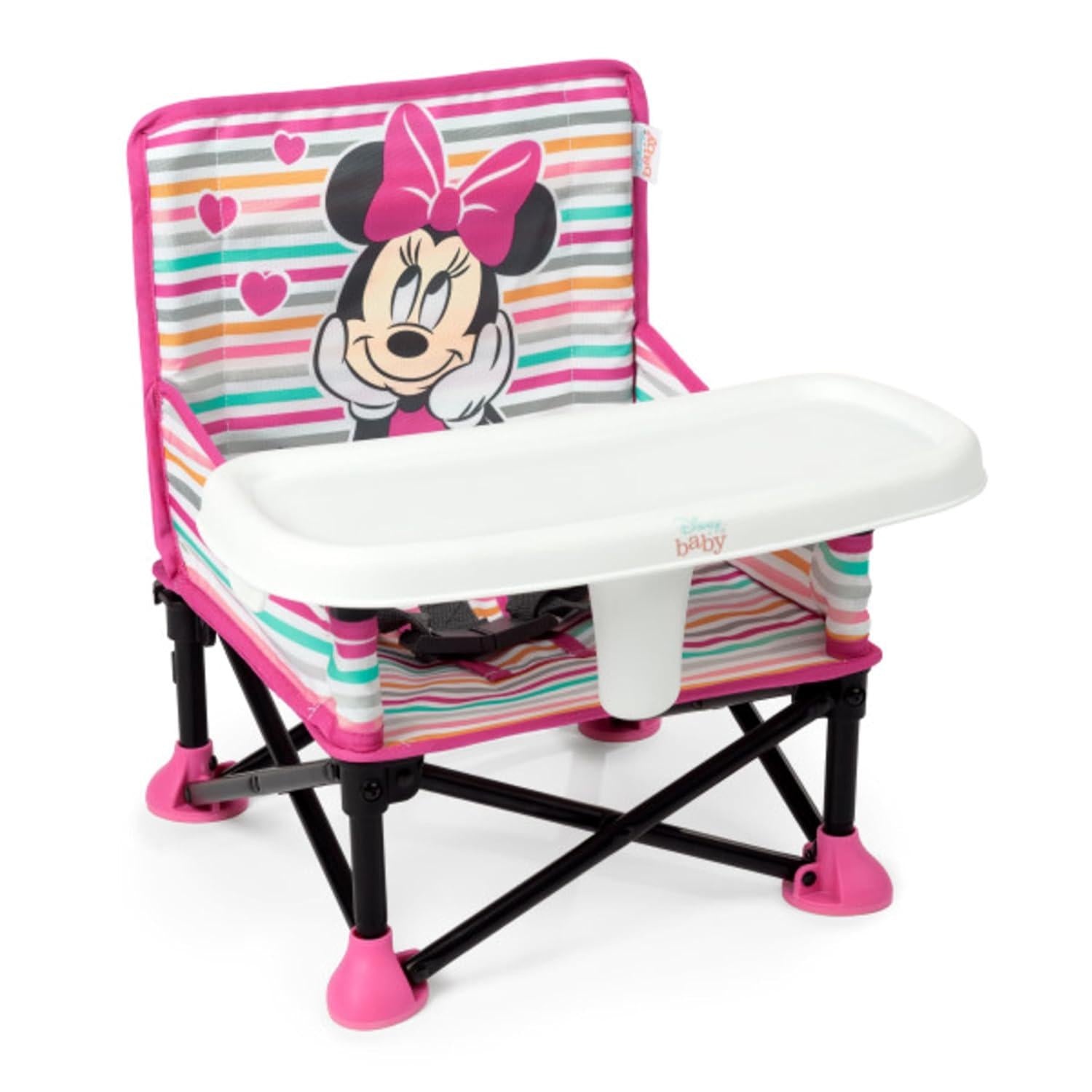 Bright Starts Disney Minnie Mouse Pop 'N Sit Portable Booster, Indoor/Outdoor Use, Floor Seat With Feeding Tray, 6 Mos - 3 Yrs,