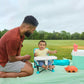 Bright Starts Disney Mickey Mouse Pop 'N Sit Portable Booster, Indoor/Outdoor Use, Floor Seat With Feeding Tray, Blue, 6 Mos - 3 Yrs,