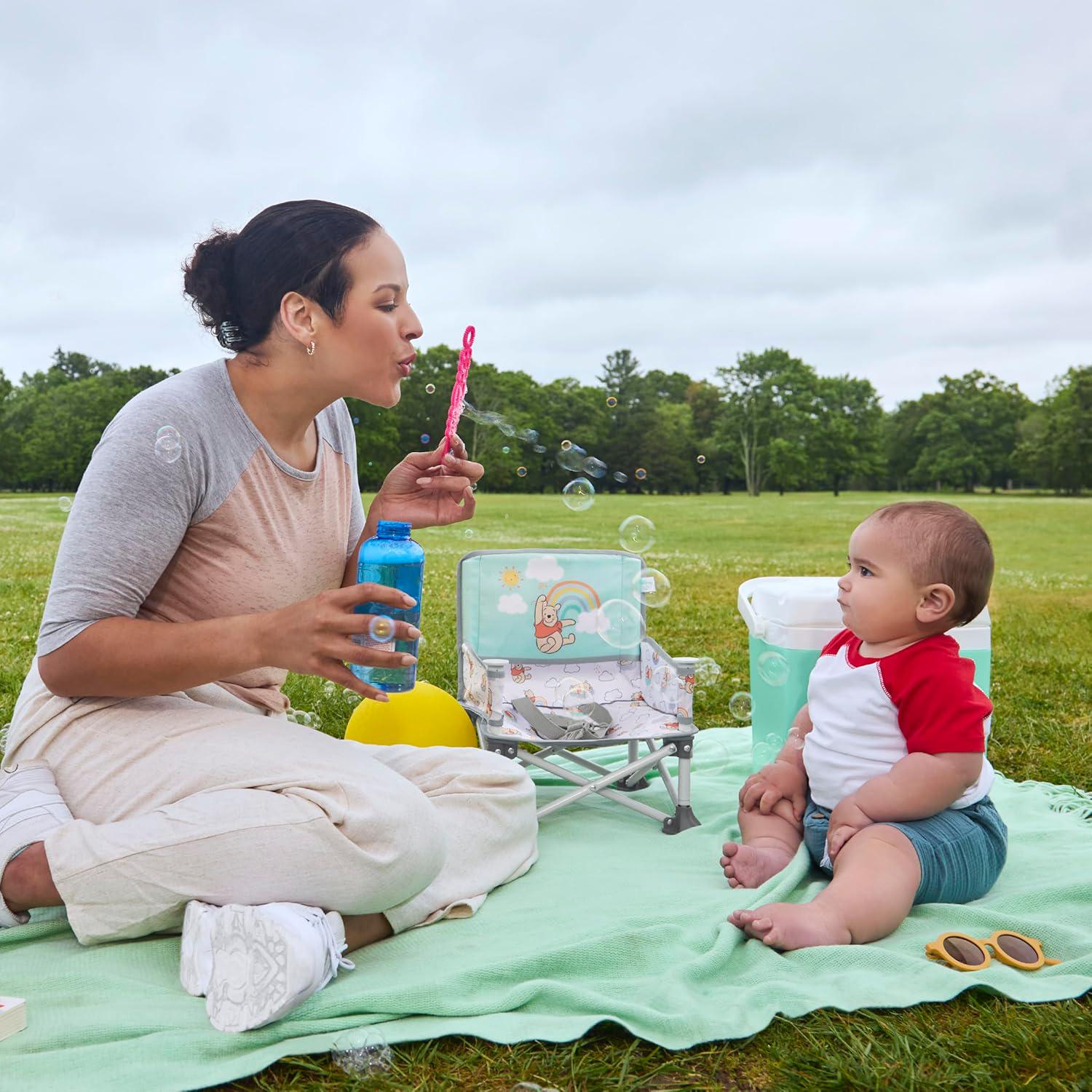 Bright Starts Disney Winnie The Pooh Pop 'N Sit Portable Booster, Indoor/Outdoor Use, Floor Seat With Feeding Tray, 6 Mos - 3 Yrs,