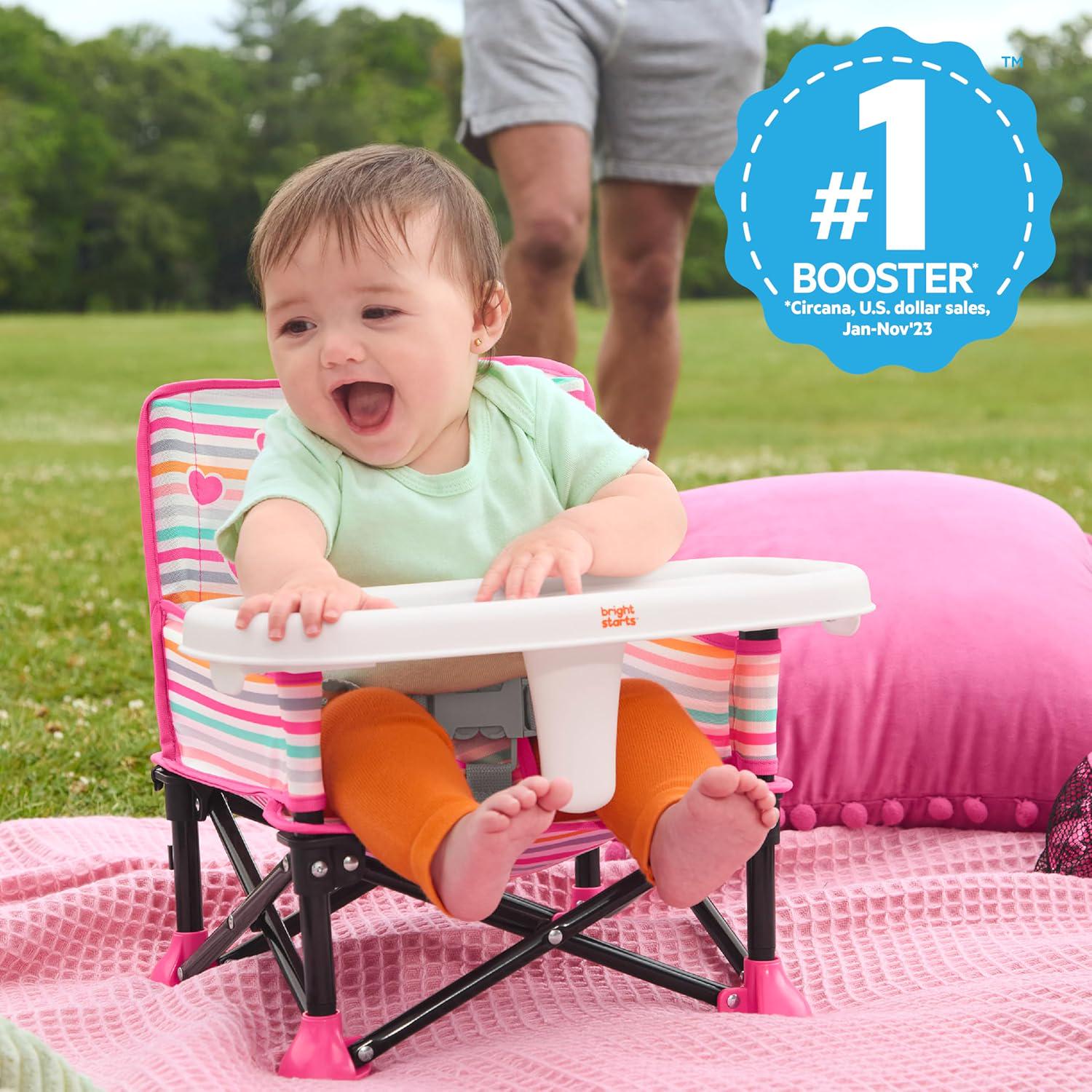 Bright Starts Disney Minnie Mouse Pop 'N Sit Portable Booster, Indoor/Outdoor Use, Floor Seat With Feeding Tray, 6 Mos - 3 Yrs,